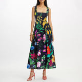 Floral Crystal Beaded Midi Dress Black