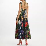 Floral Crystal Beaded Midi Dress Black