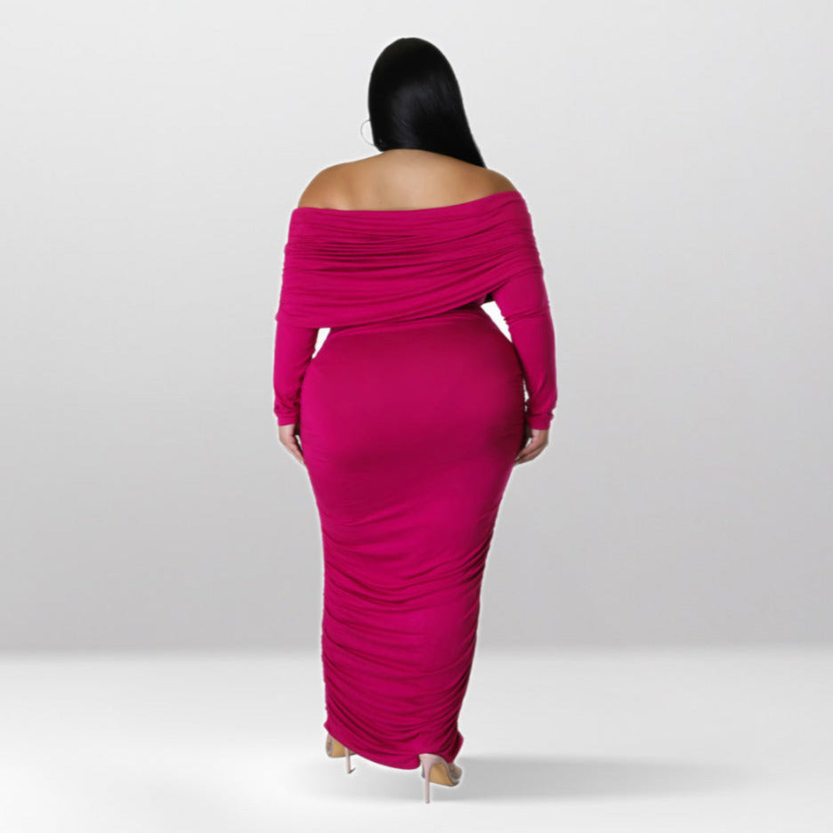 Plus Size Printed Flounce Sleeve Maxi Dress