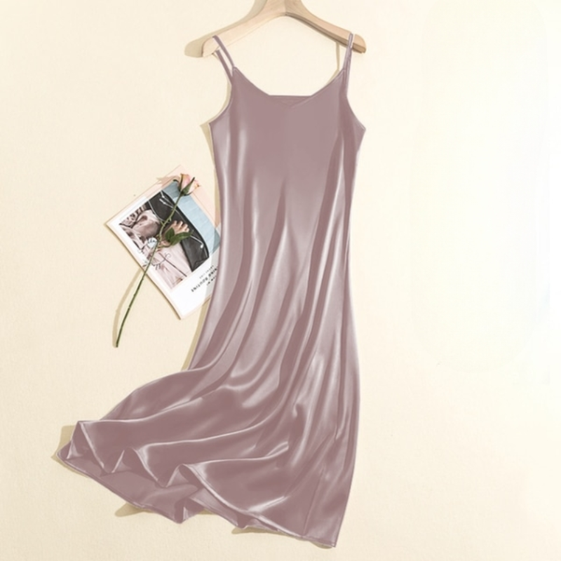 Adjustable Strap Satin Midi Dress Pink