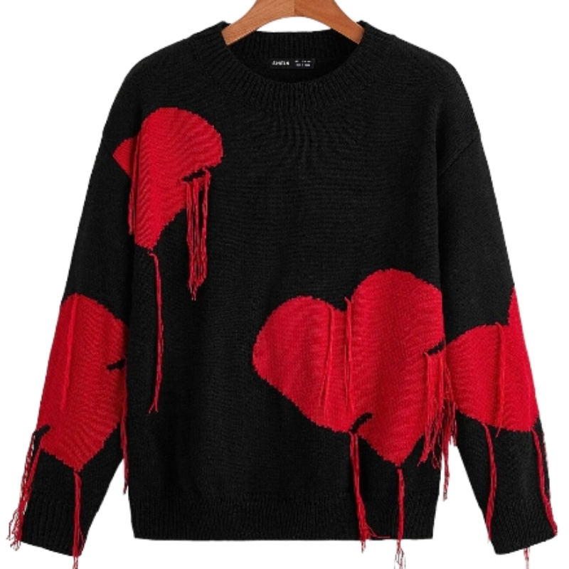 Knitted Heart Pullover Oversize Sweater Black