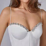 Rhinestone Detail Strap Midi Dress White