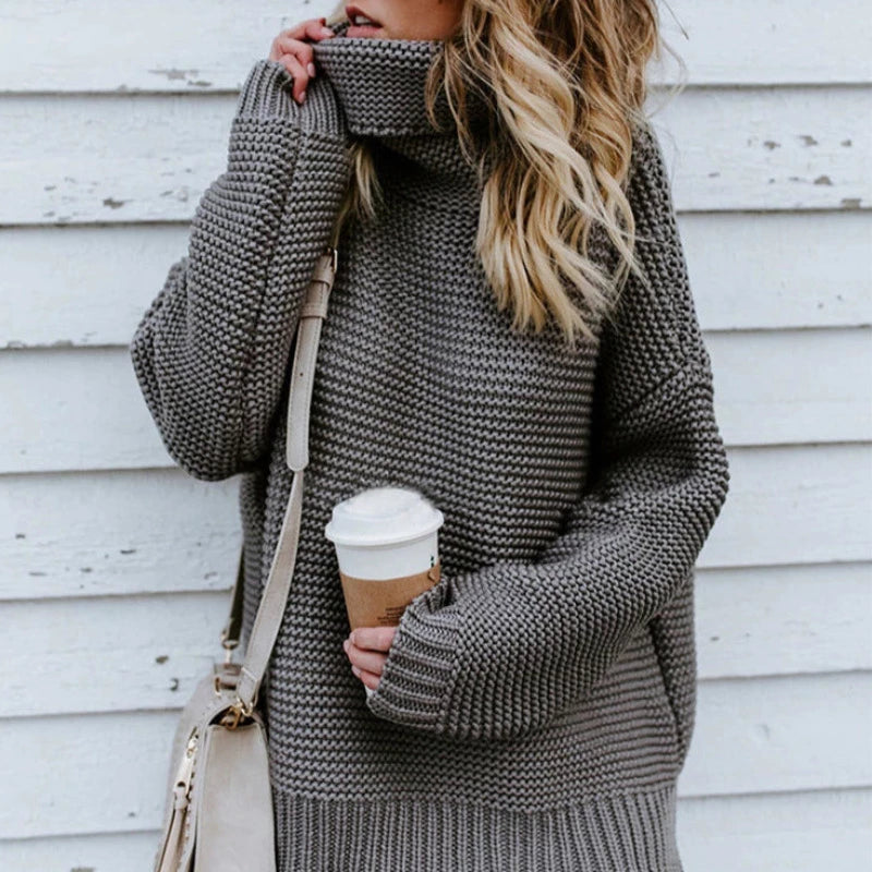 Knitted Oversized Turtleneck Sweater Gray