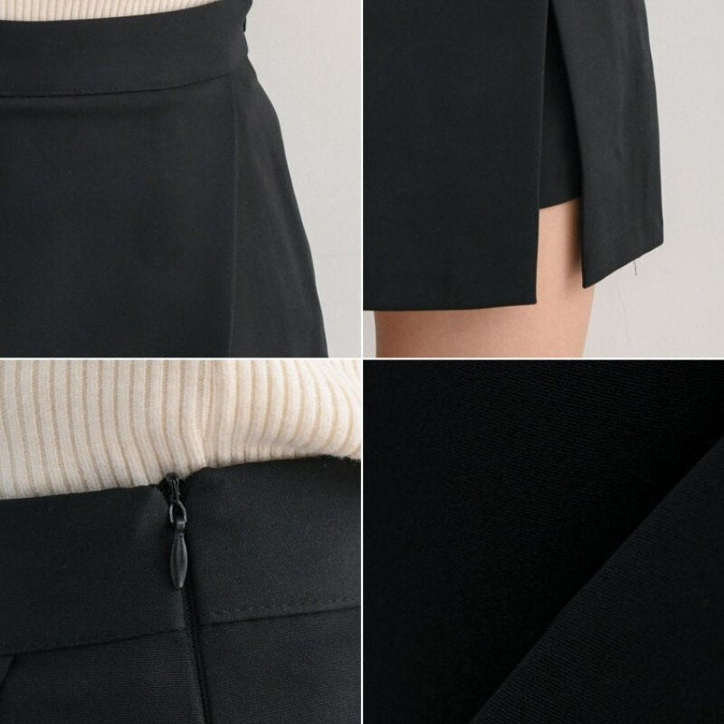 Asymmetrical High Waist Side-Slit Skort Black