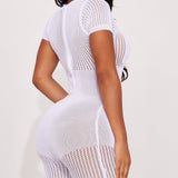 Knitted Hollow Out Short Sleeve Romper White