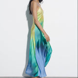 Satin Tie Dye Maxi Dress Multicolor