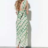 One Shoulder Green Stripe Printed Midi Dress