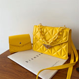 Quited Solid Color Handbag Yellow