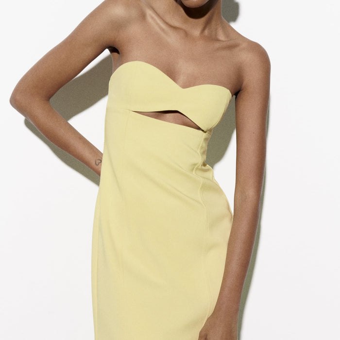Sleeveless Ruched Hollow Dress Yellow