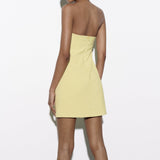 Sleeveless Ruched Hollow Dress Yellow