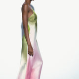 One Shoulder Tie Dye Print Satin Maxi Dress Multicolor