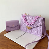 Quited Solid Color Handbag Purple