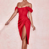 Sleeveless Satin Corset Mini Dress Red