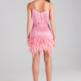 Sleeveless Fringed Sequin Feathered Mini Dress Pink