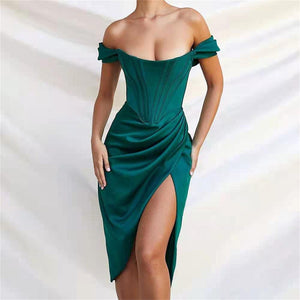 Sleeveless Satin Corset Mini Dress Green