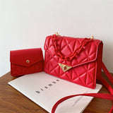 Quited Solid Color Handbag Red