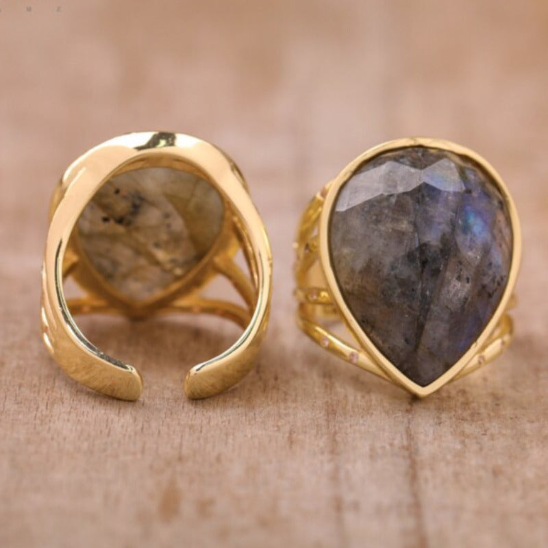 Drop Stone Rings Resizable Teardrop Stone Ring