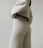 2-Piece Knitted Contrast Sweater and Pants Set