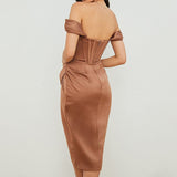 Sleeveless Satin Corset Mini Dress Brown