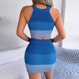 Knitted Halter Top and Skirt Matching Set Blue