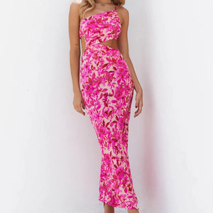 Sleeveless Sheath Print Maxi Dress Pink