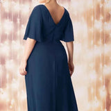 Plus Size Short Sleeve Chiffon Maxi Dress Blue