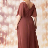 Plus Size Short Sleeve Chiffon Maxi Dress Rust