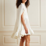 Cape-Effect Belted Charmeuse Mini Dress White