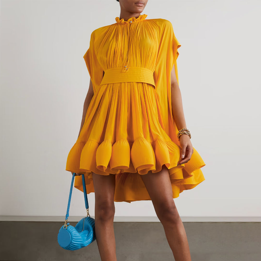 Cape-Effect Belted Charmeuse Mini Dress