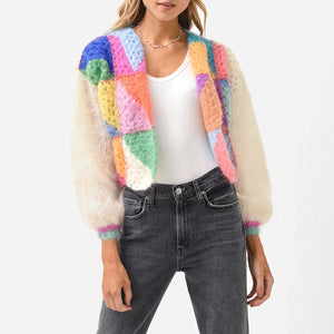 Colored Patchwork Knit Sweater Diagonal Pastels