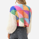 Colored Patchwork Knit Sweater Diagonal Pastels