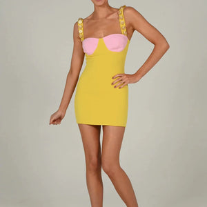 Colorful Two Tone Dress Yellow