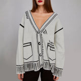 Doodle Graphic Knit Cardigan White