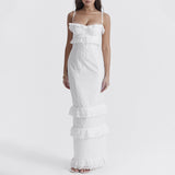 Embroidered Strap Maxi Dress White