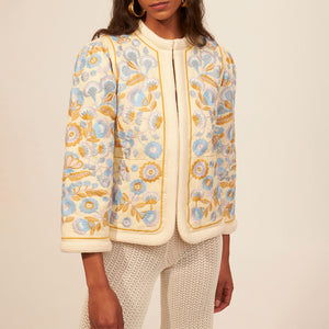 Floral Embroidered Cotton Jacket White