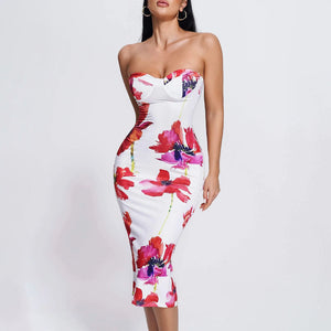 Floral Print Strapless Midi Dress