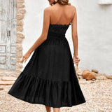 Frill Trim Strapless Midi Dress Black