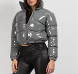 Glossy Faux Patent Leather Puffer Jacket