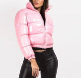 Glossy Faux Patent Leather Puffer Jacket