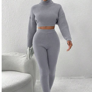 2-Piece Knitted Cropped Turtleneck and Pants Set