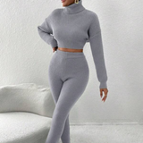 2-Piece Knitted Cropped Turtleneck and Pants Set