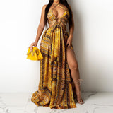 Summer Goddess Halter Maxi Dress Gold
