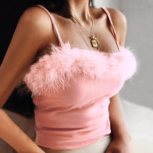Pink Fluffy Cami Crop Top Pink