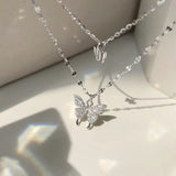 Thin Sparkling Chain Choker Double Chain Butterfly