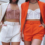 Solid Blazer and Shorts Matching Set Orange