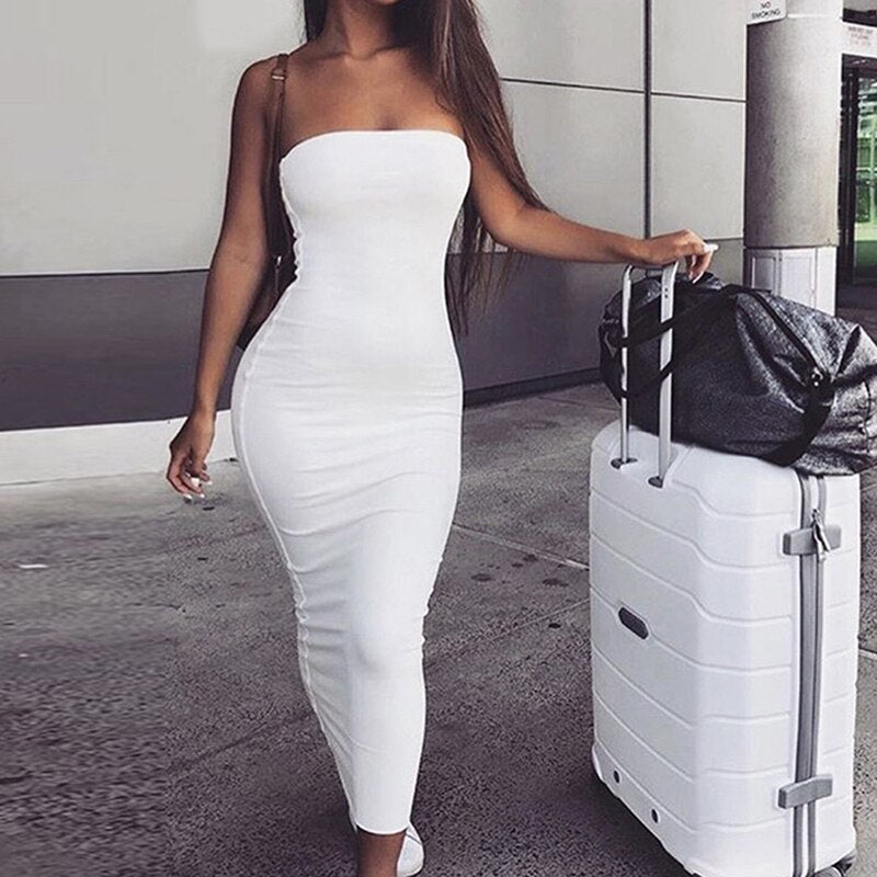 Solid Bodycon Solid Strapless Bodycon Dress