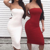 Solid Strapless Bodycon Dress Red