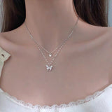 Thin Sparkling Chain Choker Double Chain Butterfly