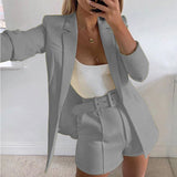 Solid Blazer and Shorts Matching Set Gray