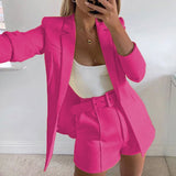 Solid Blazer and Shorts Matching Set Hot Pink